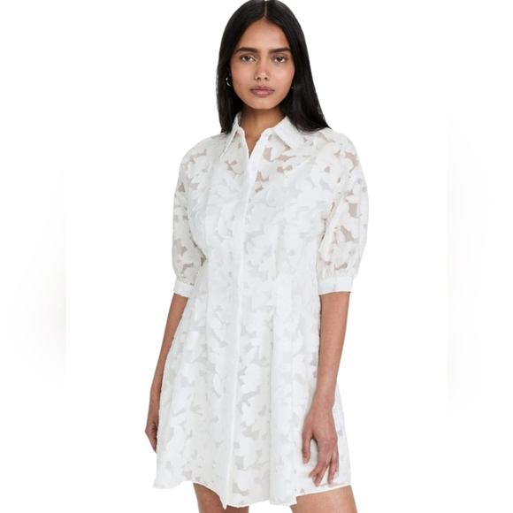 Club Monaco White Floral Lace Shirt Dress Size 4 Sheer Overlay Fit & Flare NEW - Picture 4 of 16